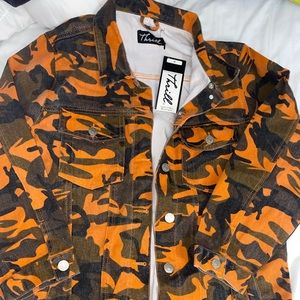 Orange Camo Longline Denim Jacket